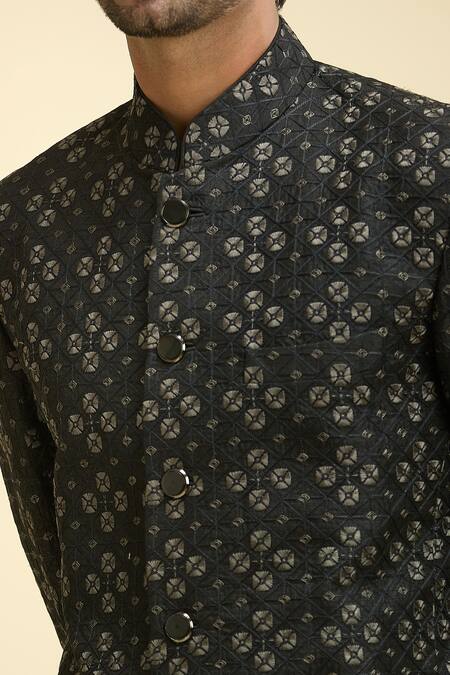 Shop_Gargee Designers_Black Embroidery Geometric Thread Bandhgala Set_Online_at_Aza_Fashions