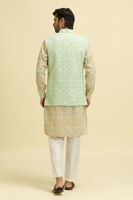 Ankit V Kapoor Mint Green Lucknowi Nehru Jacket 