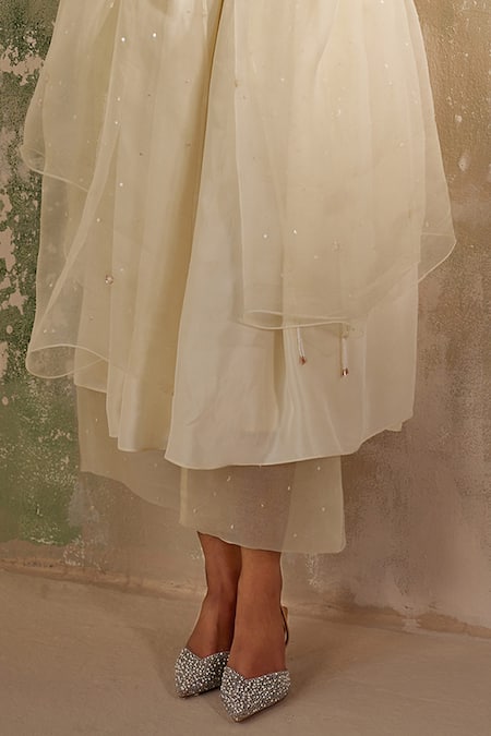 Shop Zoon Cream , Cotton, Organza Sequins, Aari Embroidered Pleated Anarkali Set Online at Aza Fashions Shop_Zoon_Cream , Cotton, Organza Sequins, Aari Embroidered Pleated Anarkali Set _Online_at_Aza_Fashions