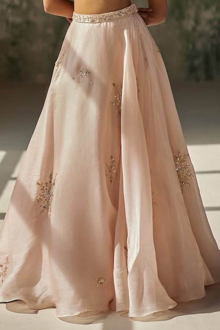 Zoon Pink Silk Organza, Crepe Sequins, Embroidery V-neck Aari Skirt Blouse Set Online at Aza Fashions Zoon_Pink Silk Organza, Crepe Sequins, Embroidery V-neck Aari Skirt Blouse Set _Online_at_Aza_Fashions