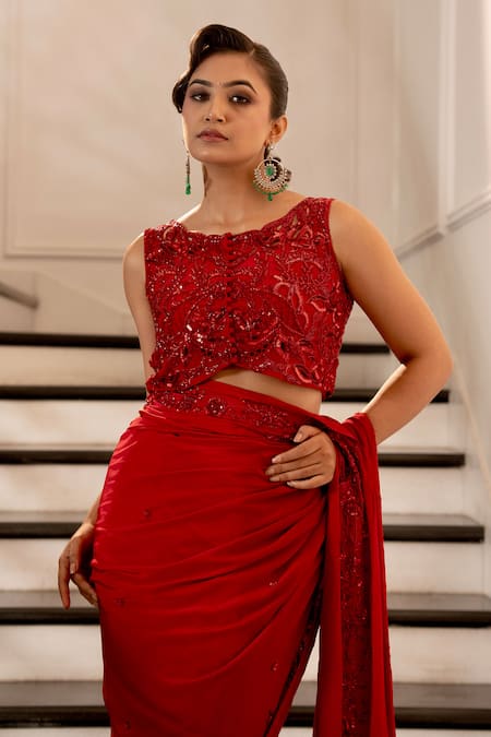 Buy Gul By Aishwarya Maroon Organza, Satin, Cut Work, Embroidery, Cutwork Saree With Blouse Online at Aza Fashions Buy_Gul By Aishwarya_Maroon Organza, Satin, Cut Work, Embroidery, Cutwork Saree With Blouse _Online_at_Aza_Fashions