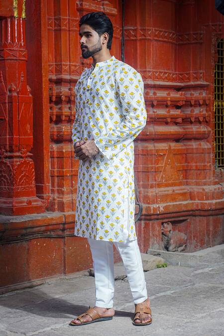 Buy Kalp White Cotton Embroidery Misty Vision Print Kurta With Pant Online at Aza Fashions Buy_Kalp_White Cotton Embroidery Misty Vision Print Kurta With Pant _Online_at_Aza_Fashions