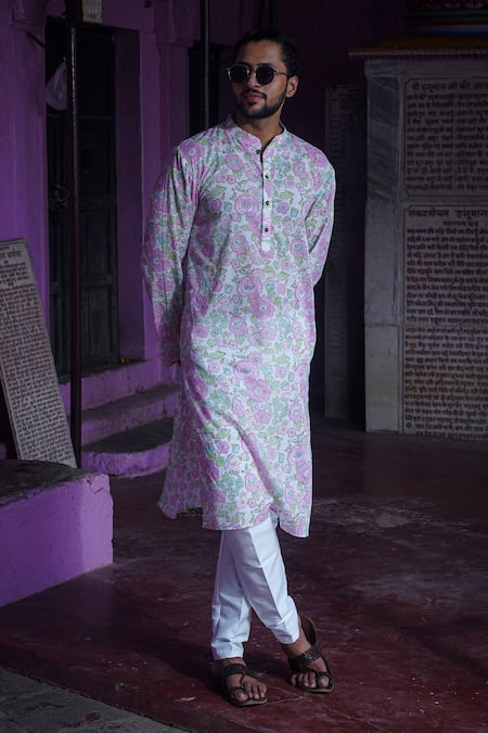 Kalp Pink Cotton Print Floral Garden Delight Kurta With Pant 