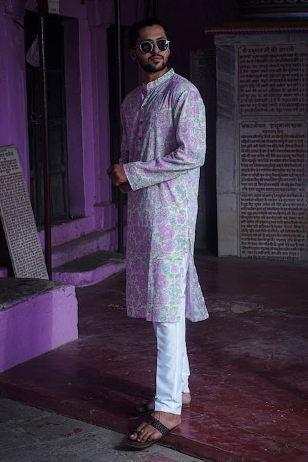 Buy Kalp Pink Cotton Garden Delight Print Kurta With Pant Online at Aza Fashions Buy_Kalp_Pink Cotton Garden Delight Print Kurta With Pant _Online_at_Aza_Fashions