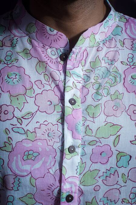 Shop Kalp Pink Cotton Garden Delight Print Kurta With Pant Online at Aza Fashions Shop_Kalp_Pink Cotton Garden Delight Print Kurta With Pant _Online_at_Aza_Fashions