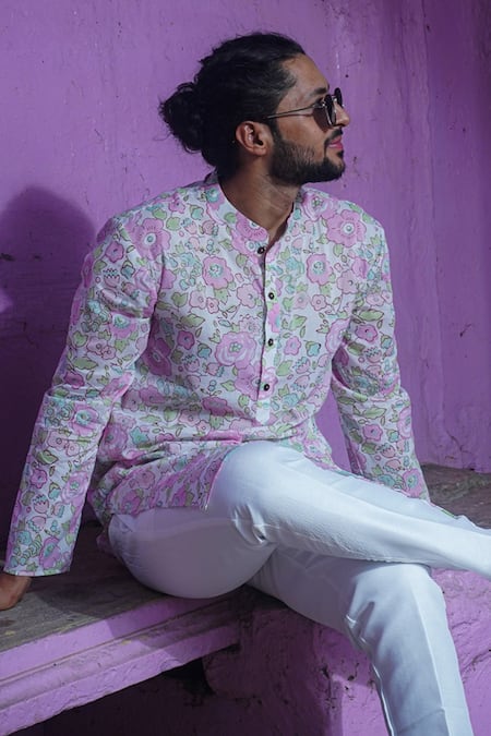 Buy Kalp Pink Cotton Garden Delight Print Kurta With Pant Buy_Kalp_Pink Cotton Garden Delight Print Kurta With Pant