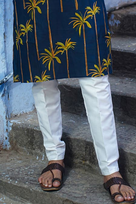 Buy_Kalp_Blue Cotton Navy Bamboo Print Kurta Set _Online_at_Aza_Fashions