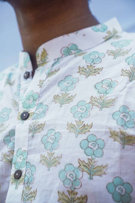 Buy_Kalp_White Cotton Embroidery Crystal Petal Print Kurta With Pant _Online_at_Aza_Fashions