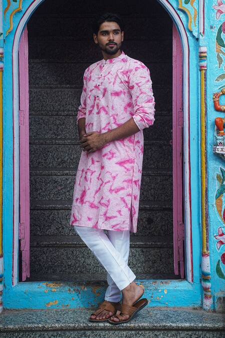 Buy_Kalp_Pink Cotton Tie Dye Paradise Kurta With Pant _Online_at_Aza_Fashions
