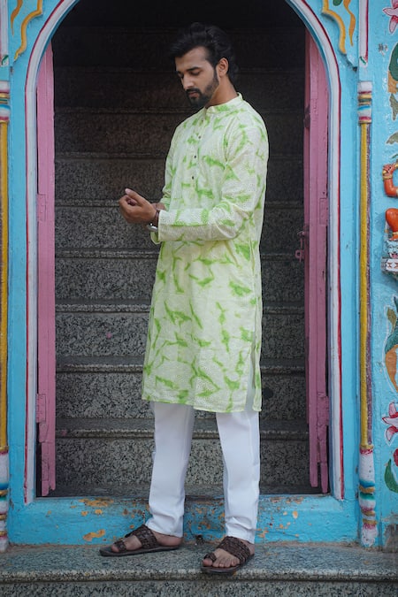 Buy_Kalp_Green Cotton Tie Dye Print Kurta With Pant _Online_at_Aza_Fashions