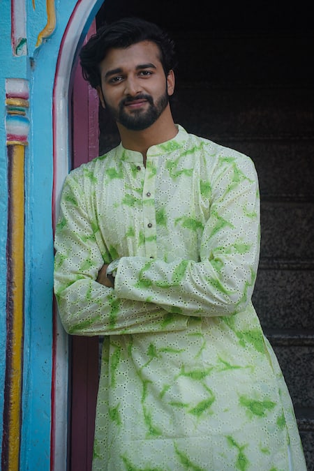 Shop_Kalp_Green Cotton Tie Dye Print Kurta With Pant _Online_at_Aza_Fashions