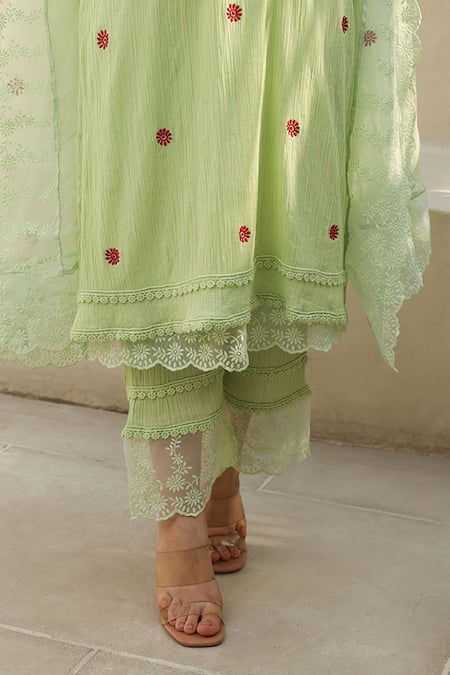 Buy ASRUMO Green , Satin, Kota Doria Lace, Blossom And Kurta Pant Set Online at Aza Fashions Buy_ASRUMO_Green , Satin, Kota Doria Lace, Blossom And Kurta Pant Set _Online_at_Aza_Fashions