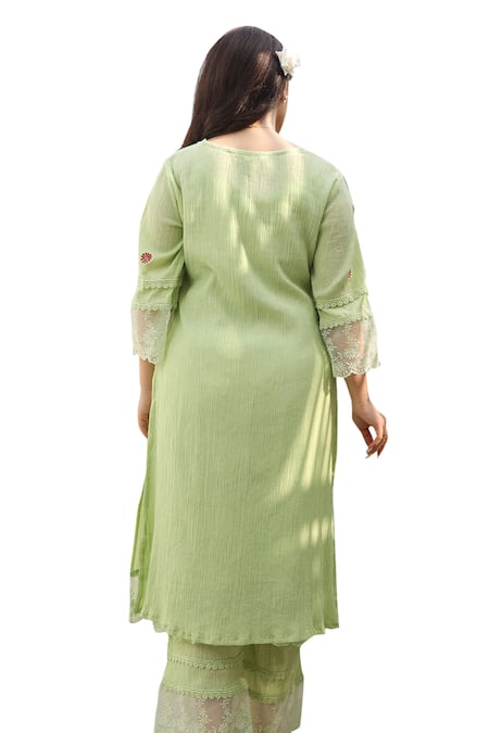 ASRUMO Green , Satin, Kota Doria Lace, Blossom And Kurta Pant Set at Aza Fashions ASRUMO_Green , Satin, Kota Doria Lace, Blossom And Kurta Pant Set _at_Aza_Fashions