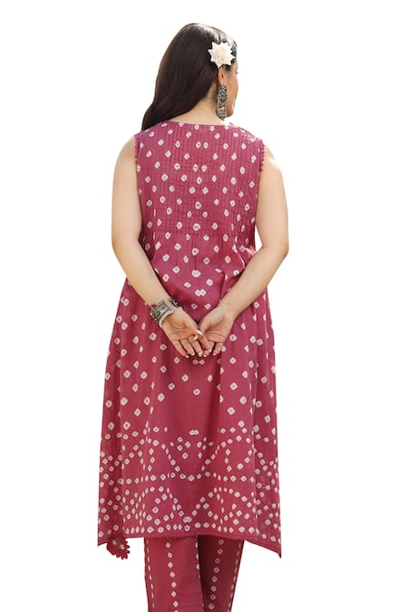 Shop ASRUMO Pink , Satin, Kota Doria Lace, Tie Dye Bandhani Kurta Pant Set Online at Aza Fashions Shop_ASRUMO_Pink , Satin, Kota Doria Lace, Tie Dye Bandhani Kurta Pant Set _Online_at_Aza_Fashions