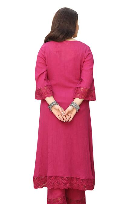 ASRUMO_Pink , Satin, Kota Doria Lace, Rosalia Embellished Kurta Pant Set _at_Aza_Fashions