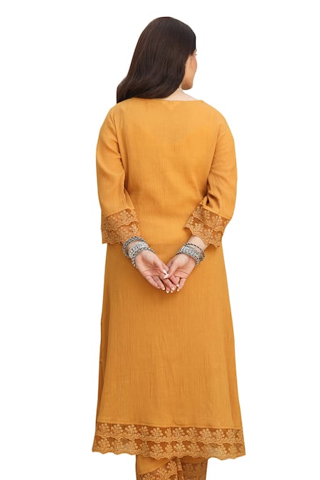 Buy ASRUMO Yellow , Satin, Kota Sunshine Bliss Embellished Kurta Pant Set Online at Aza Fashions Buy_ASRUMO_Yellow , Satin, Kota Sunshine Bliss Embellished Kurta Pant Set _Online_at_Aza_Fashions