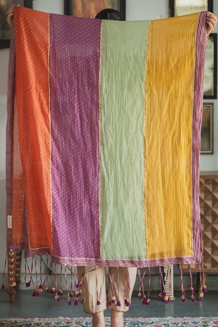 Shop Swatti Kapoor Multi Color Chanderi Tassels Jashan Hand Woven Dupatta Online at Aza Fashions Shop_Swatti Kapoor_Multi Color Chanderi Tassels Jashan Hand Woven Dupatta _Online_at_Aza_Fashions