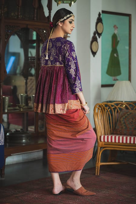 Swatti Kapoor Strip Print Draped Rita Skirt 