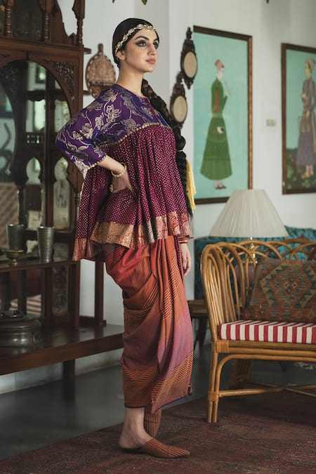 Swatti Kapoor Multi Color , Handloom Strip Print Draped Rita Skirt Online at Aza Fashions Swatti Kapoor_Multi Color , Handloom Strip Print Draped Rita Skirt _Online_at_Aza_Fashions