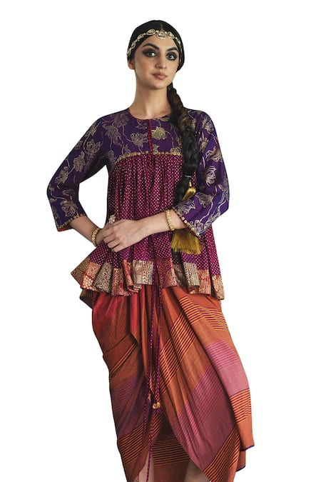 Buy Swatti Kapoor Multi Color , Handloom Strip Print Draped Rita Skirt Online at Aza Fashions Buy_Swatti Kapoor_Multi Color , Handloom Strip Print Draped Rita Skirt _Online_at_Aza_Fashions