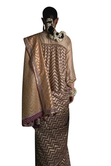 Shop Swatti Kapoor Gold Chanderi Foil Printing Hand Woven Geometric Pattern Surinder Saree Shop_Swatti Kapoor_Gold Chanderi Foil Printing Hand Woven Geometric Pattern Surinder Saree