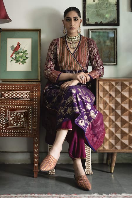 Buy Swatti Kapoor Multi Color Handwoven Yarn Dyed Silk Foil Baani Panelled Embroidered Kurta Online at Aza Fashions Buy_Swatti Kapoor_Multi Color Handwoven Yarn Dyed Silk Foil Baani Panelled Embroidered Kurta _Online_at_Aza_Fashions