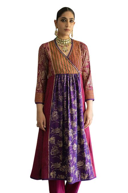 Shop Swatti Kapoor Multi Color Handwoven Yarn Dyed Silk Foil Baani Panelled Embroidered Kurta Online at Aza Fashions Shop_Swatti Kapoor_Multi Color Handwoven Yarn Dyed Silk Foil Baani Panelled Embroidered Kurta _Online_at_Aza_Fashions