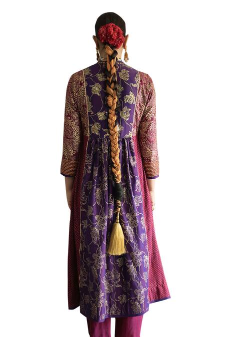 Swatti Kapoor Multi Color Handwoven Yarn Dyed Silk Foil Baani Panelled Embroidered Kurta at Aza Fashions Swatti Kapoor_Multi Color Handwoven Yarn Dyed Silk Foil Baani Panelled Embroidered Kurta _at_Aza_Fashions