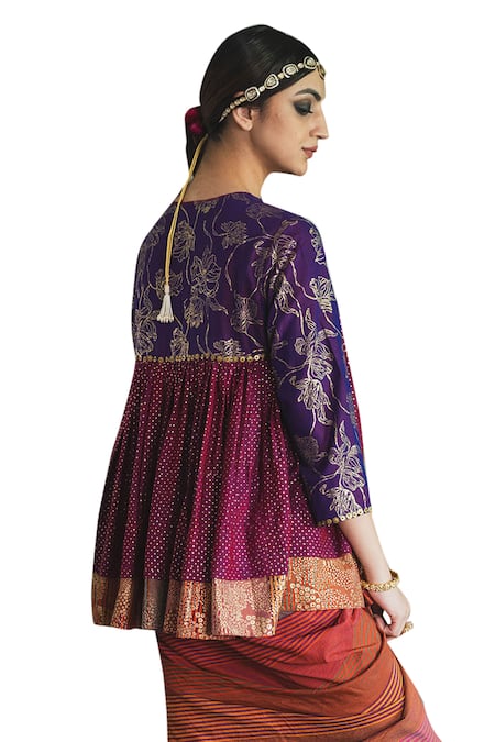 Shop Swatti Kapoor Multi Color , Handloom Beads Round Neck Guleri Handwoven Kedia Top Online at Aza Fashions Shop_Swatti Kapoor_Multi Color , Handloom Beads Round Neck Guleri Handwoven Kedia Top _Online_at_Aza_Fashions