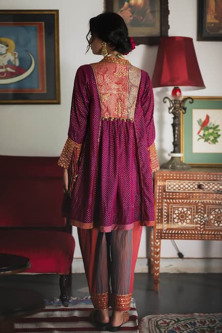 Shop Swatti Kapoor Multi Color Handloom Cotton Beads V-neck Haab Handwoven Foil Print Tunic at Aza Fashions Shop_Swatti Kapoor_Multi Color Handloom Cotton Beads V-neck Haab Handwoven Foil Print Tunic _at_Aza_Fashions