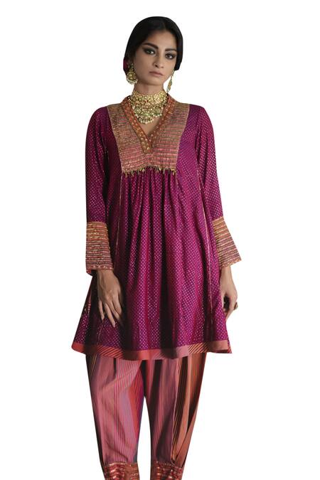 Shop Swatti Kapoor Multi Color Handloom Cotton Beads V-neck Haab Handwoven Foil Print Tunic Online at Aza Fashions Shop_Swatti Kapoor_Multi Color Handloom Cotton Beads V-neck Haab Handwoven Foil Print Tunic _Online_at_Aza_Fashions