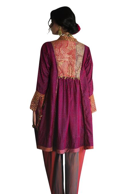 Swatti Kapoor Multi Color Handloom Cotton Beads V-neck Haab Handwoven Foil Print Tunic at Aza Fashions Swatti Kapoor_Multi Color Handloom Cotton Beads V-neck Haab Handwoven Foil Print Tunic _at_Aza_Fashions