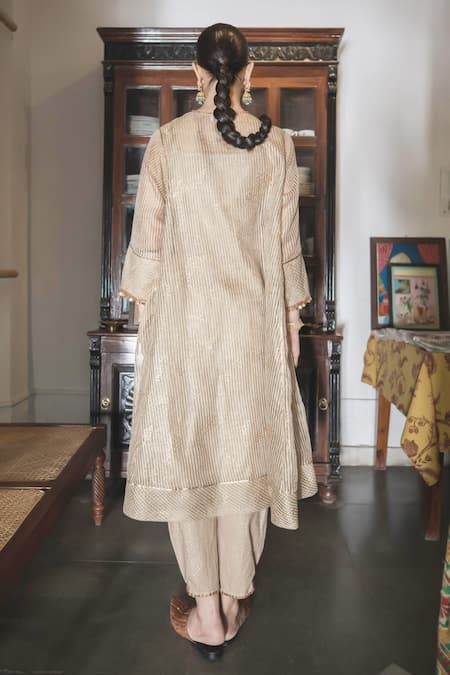 Swatti Kapoor Heer Gota Trimmed Self Striped Kurta With Slip 