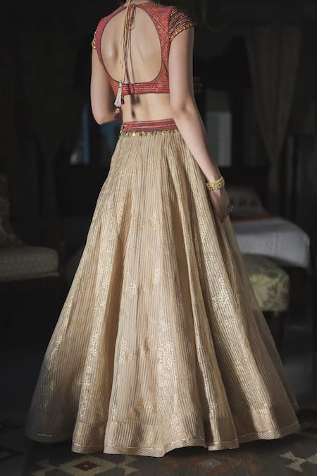 Swatti Kapoor Indo Handwoven Striped Foil Print Skirt 