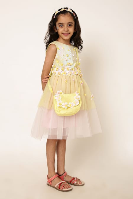 Buy A Little Fable Yellow Polyester, Cotton Fabric Flowers Tuscan Fiore Detailed Dress Online at Aza Fashions Buy_A Little Fable_Yellow Polyester, Cotton Fabric Flowers Tuscan Fiore Detailed Dress _Online_at_Aza_Fashions