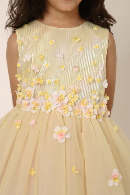Shop A Little Fable Yellow Polyester, Cotton Fabric Flowers Tuscan Fiore Detailed Dress Online at Aza Fashions Shop_A Little Fable_Yellow Polyester, Cotton Fabric Flowers Tuscan Fiore Detailed Dress _Online_at_Aza_Fashions
