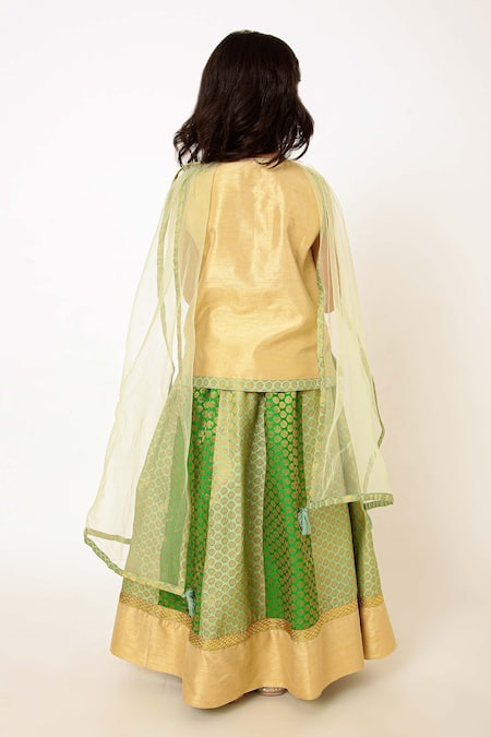 Shop A Little Fable Gold Polyester, Cotton Sequins, Gota Patti, Floral Blouse Lehenga Set at Aza Fashions Shop_A Little Fable_Gold Polyester, Cotton Sequins, Gota Patti, Floral Blouse Lehenga Set _at_Aza_Fashions