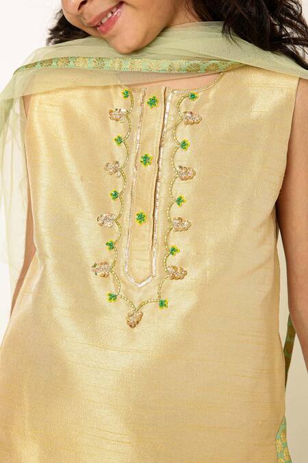 Buy A Little Fable Gold Polyester, Cotton Sequins, Gota Patti, Floral Blouse Lehenga Set Online at Aza Fashions Buy_A Little Fable_Gold Polyester, Cotton Sequins, Gota Patti, Floral Blouse Lehenga Set _Online_at_Aza_Fashions