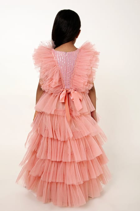 Shop A Little Fable Peach Polyester, Cotton Sequins Regalia Embroidered Gown at Aza Fashions Shop_A Little Fable_Peach Polyester, Cotton Sequins Regalia Embroidered Gown _at_Aza_Fashions