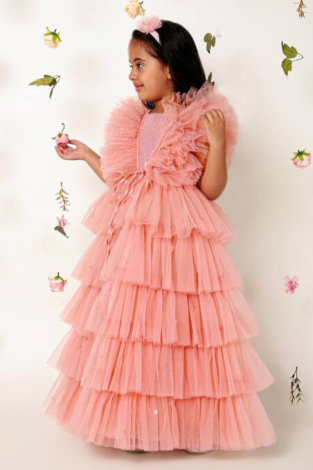 A Little Fable Peach Polyester, Cotton Sequins Regalia Embroidered Gown Online at Aza Fashions A Little Fable_Peach Polyester, Cotton Sequins Regalia Embroidered Gown _Online_at_Aza_Fashions