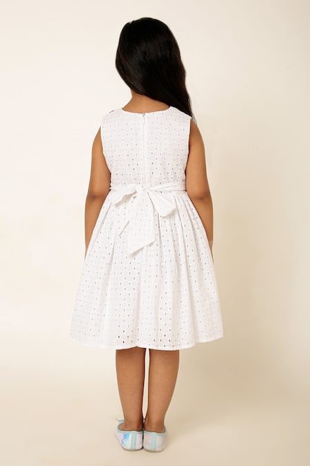 Shop A Little Fable White Cotton Fabric Flowers Primrose Embroidered Dress at Aza Fashions Shop_A Little Fable_White Cotton Fabric Flowers Primrose Embroidered Dress _at_Aza_Fashions