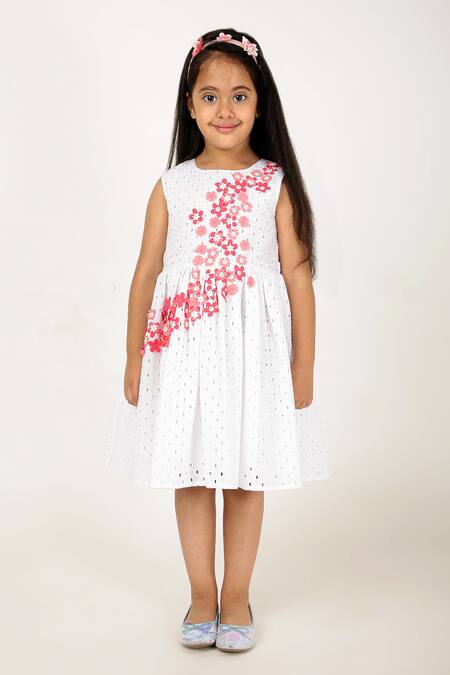 A Little Fable White Cotton Fabric Flowers Primrose Embroidered Dress Online at Aza Fashions A Little Fable_White Cotton Fabric Flowers Primrose Embroidered Dress _Online_at_Aza_Fashions