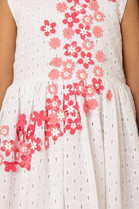 Shop A Little Fable White Cotton Fabric Flowers Primrose Embroidered Dress Online at Aza Fashions Shop_A Little Fable_White Cotton Fabric Flowers Primrose Embroidered Dress _Online_at_Aza_Fashions