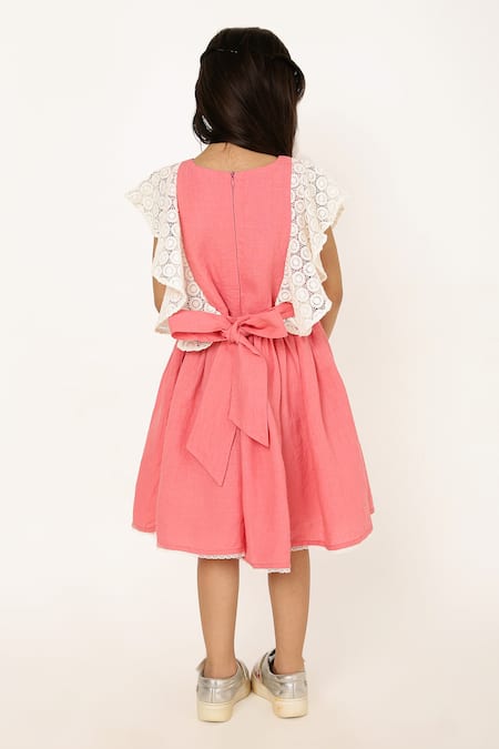 Shop A Little Fable Pink Cotton Lace Jolie Embroidered Sleeves Dress at Aza Fashions Shop_A Little Fable_Pink Cotton Lace Jolie Embroidered Sleeves Dress _at_Aza_Fashions