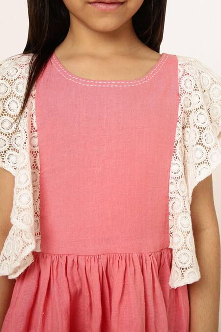 Shop A Little Fable Pink Cotton Lace Jolie Embroidered Sleeves Dress Online at Aza Fashions Shop_A Little Fable_Pink Cotton Lace Jolie Embroidered Sleeves Dress _Online_at_Aza_Fashions