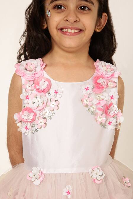 Buy A Little Fable White Polyester, Cotton 3d Morning Glory Bloom Embellished Ruffled Tulle Dress Online at Aza Fashions Buy_A Little Fable_White Polyester, Cotton 3d Morning Glory Bloom Embellished Ruffled Tulle Dress _Online_at_Aza_Fashions