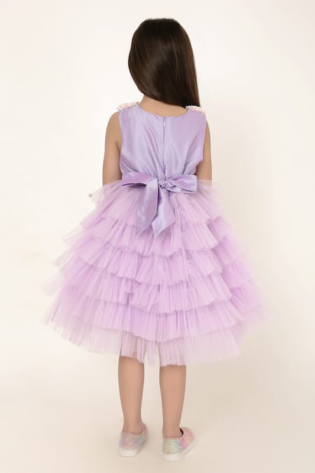 A Little Fable Periwinkle Bloom Embellished Ruffled Tulle Dress 