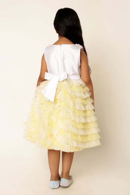 Shop A Little Fable Yellow Polyester, Cotton Buttercup Bloom Embroidered Ruffle Tiered Dress at Aza Fashions Shop_A Little Fable_Yellow Polyester, Cotton Buttercup Bloom Embroidered Ruffle Tiered Dress _at_Aza_Fashions