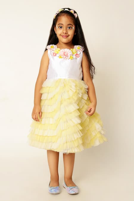 Buy A Little Fable Yellow Polyester, Cotton Buttercup Bloom Embroidered Ruffle Tiered Dress Online at Aza Fashions Buy_A Little Fable_Yellow Polyester, Cotton Buttercup Bloom Embroidered Ruffle Tiered Dress _Online_at_Aza_Fashions