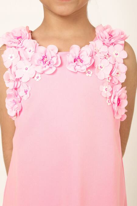 A Little Fable Pink Polyester, Cotton Fabric Flowers, 3d Peony Bloom Embellished A Line Dress Online at Aza Fashions A Little Fable_Pink Polyester, Cotton Fabric Flowers, 3d Peony Bloom Embellished A Line Dress _Online_at_Aza_Fashions